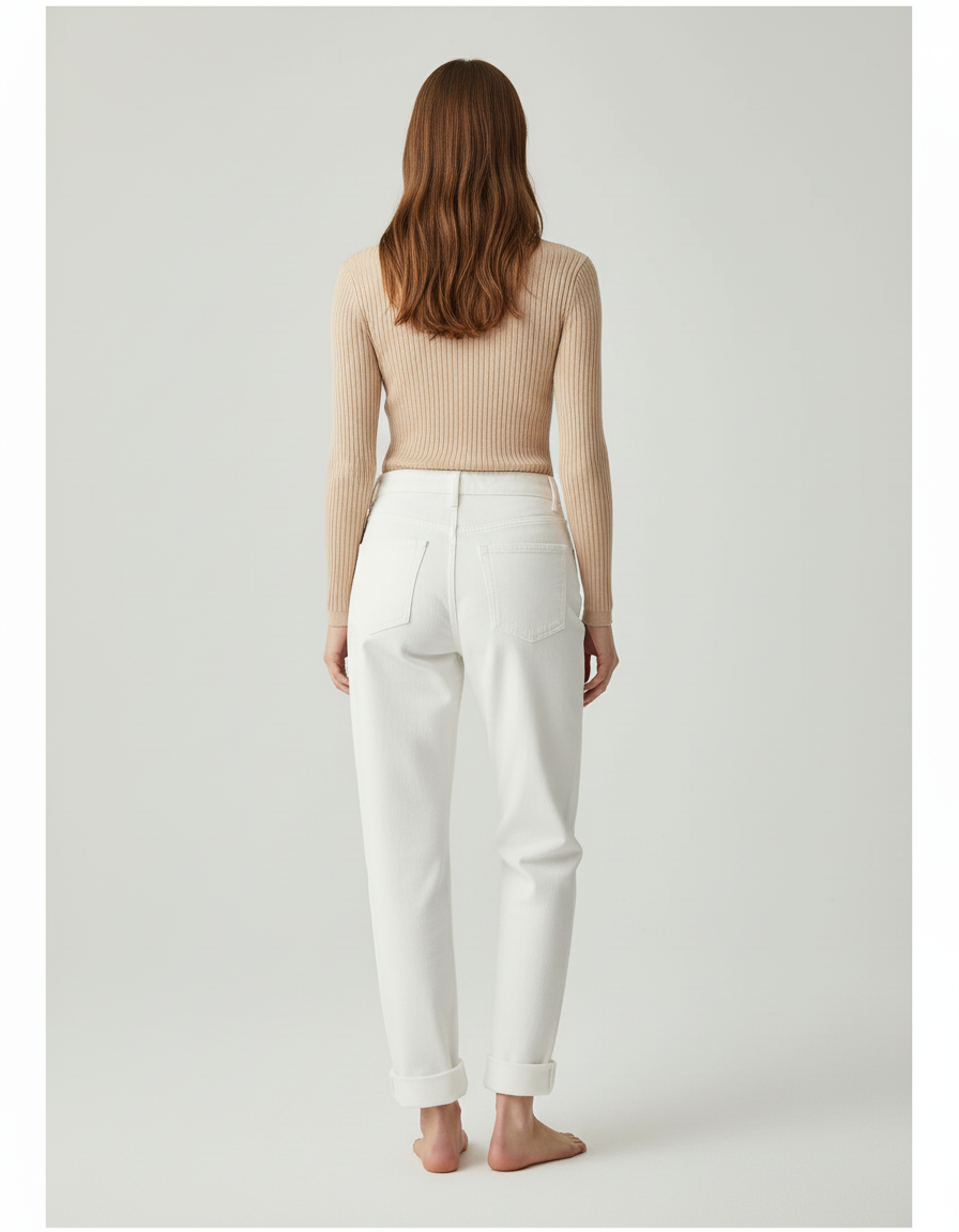 Pantalon Blanc Taille Haute Coupe Droite - Jean - vue 2