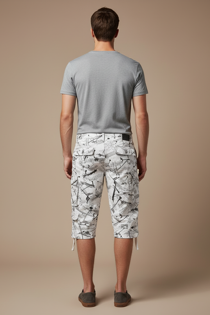 Pantalon Blanc Cargo Imprimé Décontracté Homme 3/4 - Toile - vue 2
