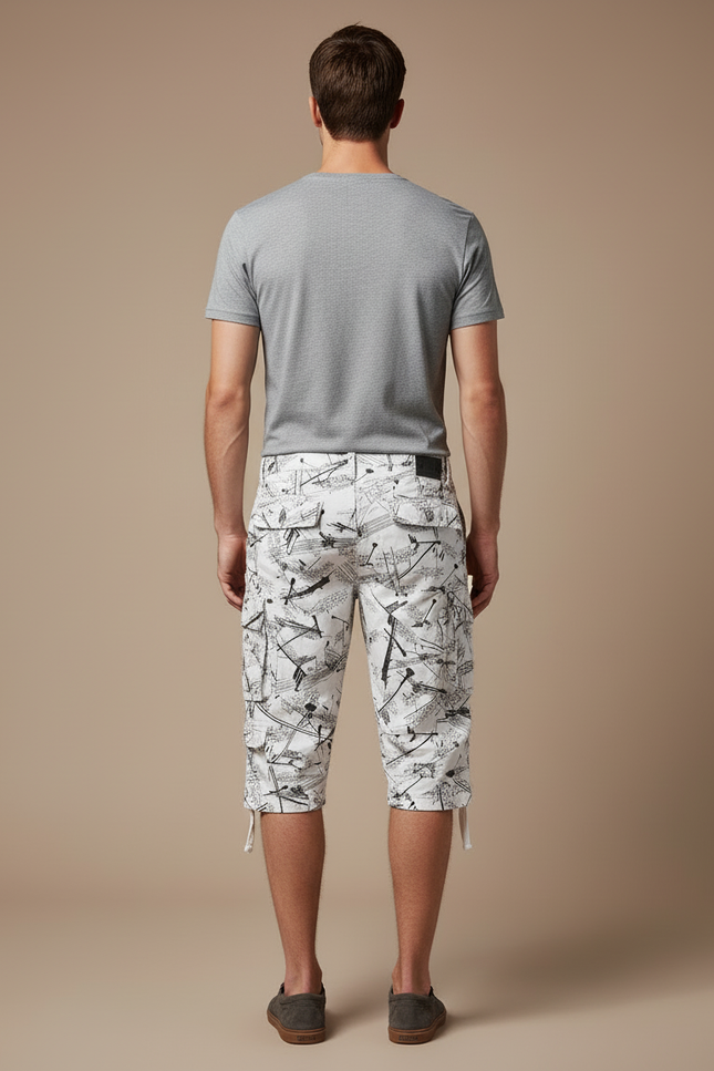 Pantalon Blanc Cargo Imprimé Décontracté Homme 3/4 - Toile - vue 2