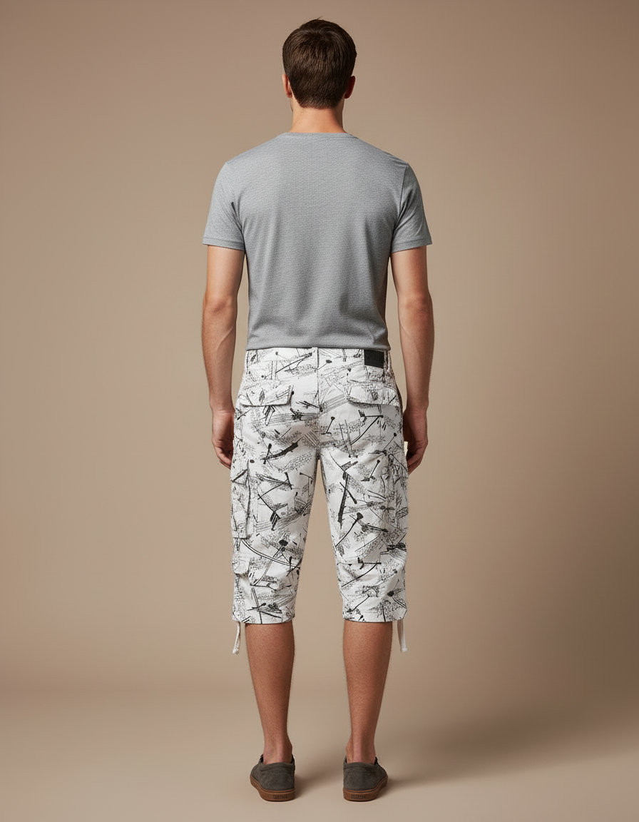 Pantalon Blanc Cargo Imprimé Décontracté Homme 3/4 - Toile - vue 2