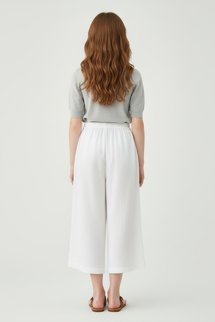 Pantalon Blanc Ample Texturé Décontracté Fille - Lin - vue 2