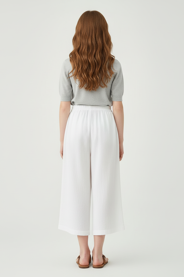 Pantalon Blanc Ample Texturé Décontracté Fille - Lin - vue 2