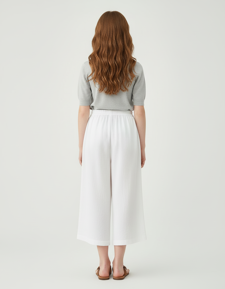 Pantalon Blanc Ample Texturé Décontracté Fille - Lin - vue 2