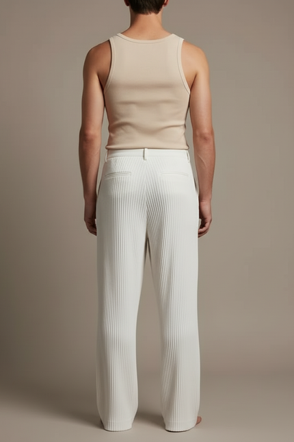 Pantalon Blanc Plissé Ample Décontracté Homme Élégant - Polyester - vue 2