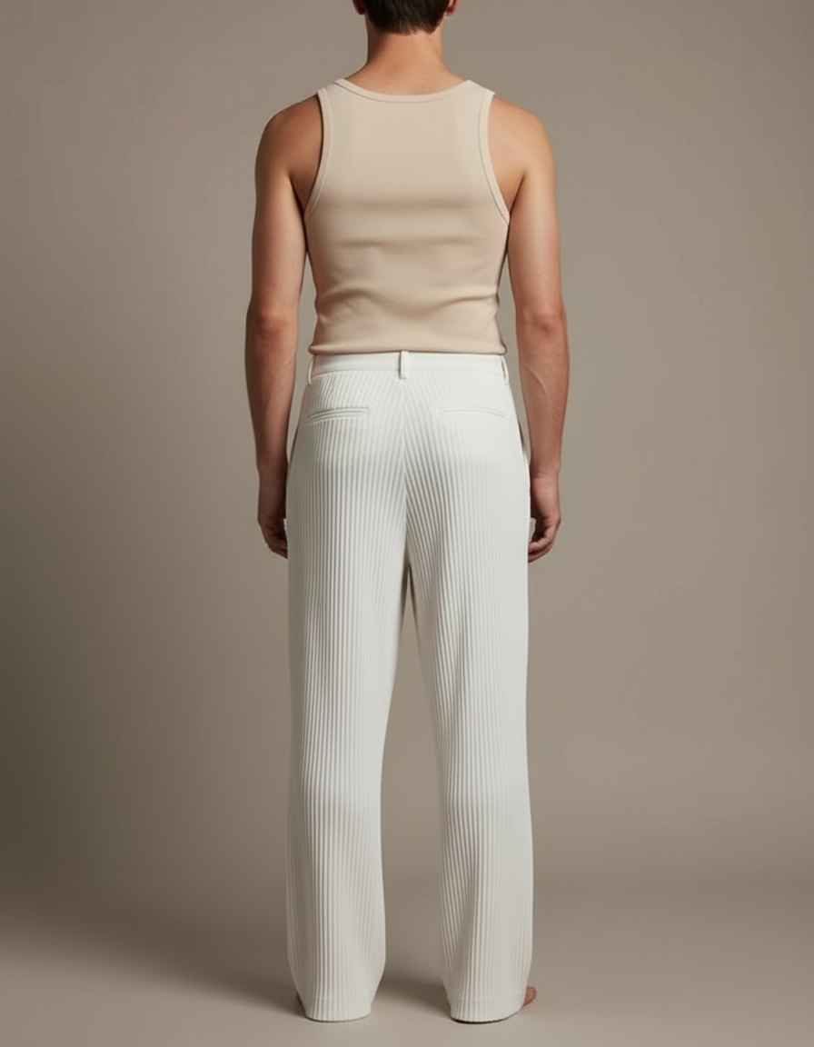 Pantalon Blanc Plissé Ample Décontracté Homme Élégant - Polyester - vue 2