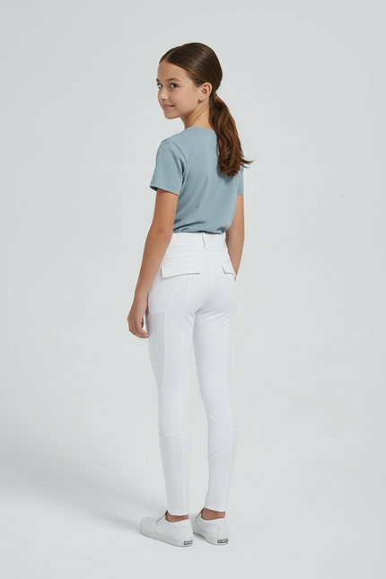 Pantalon Blanc Équestre Fille Slim Silicone Adhérent - Polyester - vue 2
