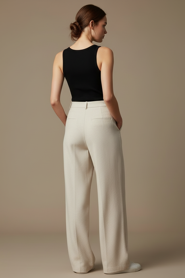 Pantalon Blanc Jambe Large - Beige Maille - vue 2