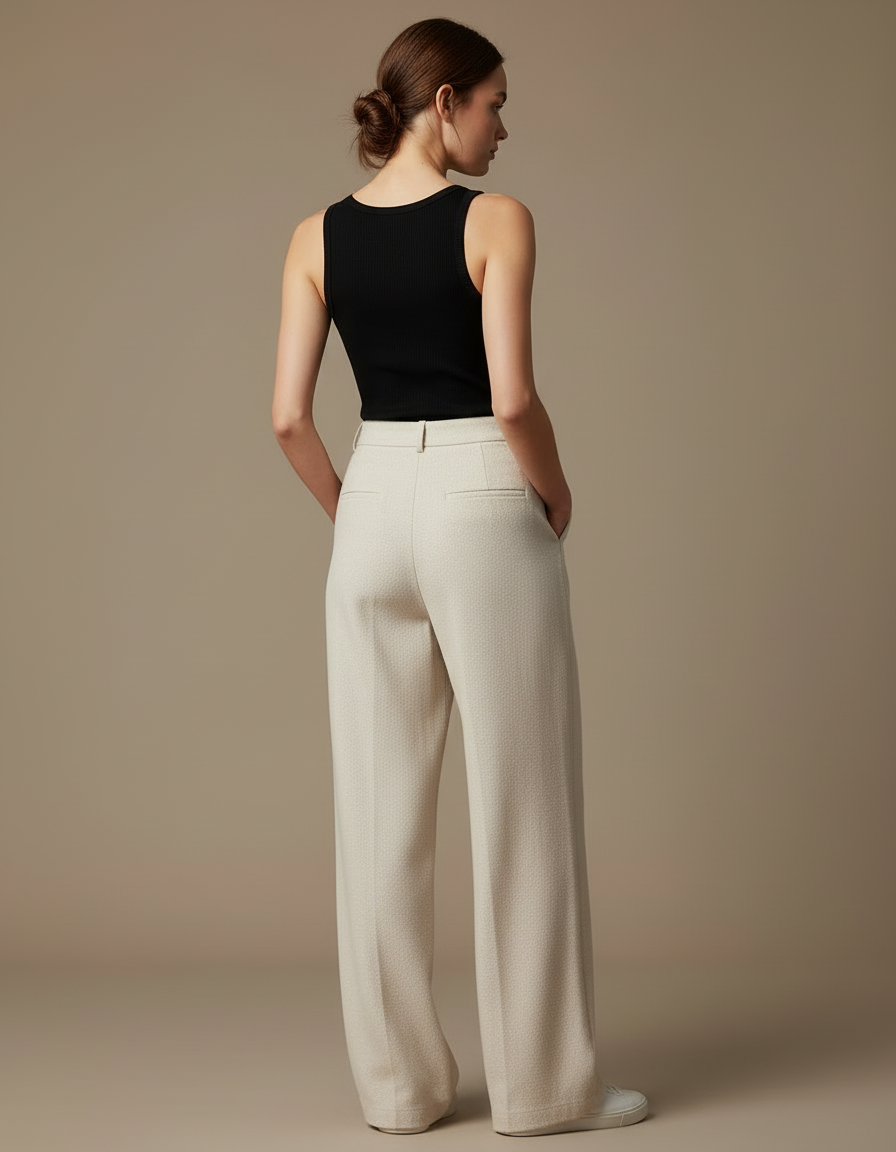 Pantalon Blanc Jambe Large - Beige Maille - vue 2