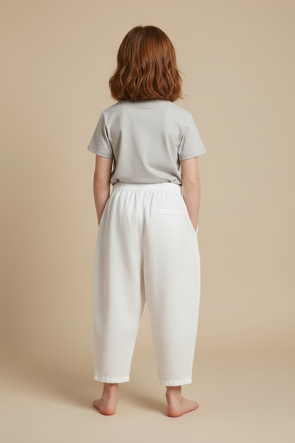 Pantalon Blanc Coton Lin Ample Enfant Décontracté Estival - vue 2