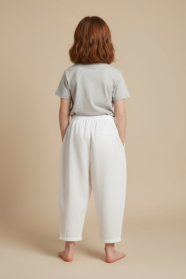 Pantalon Blanc Coton Lin Ample Enfant Décontracté Estival - vue 2