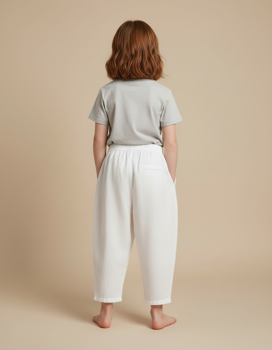Pantalon Blanc Coton Lin Ample Enfant Décontracté Estival - vue 2
