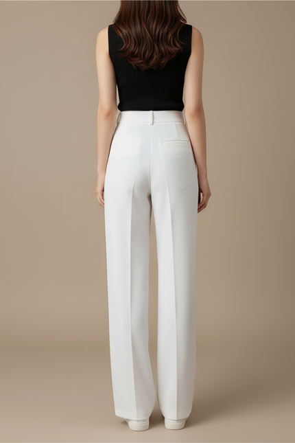 Pantalon Blanc Femme Taille Haute Fluide Décontracté - Polyester - vue 2