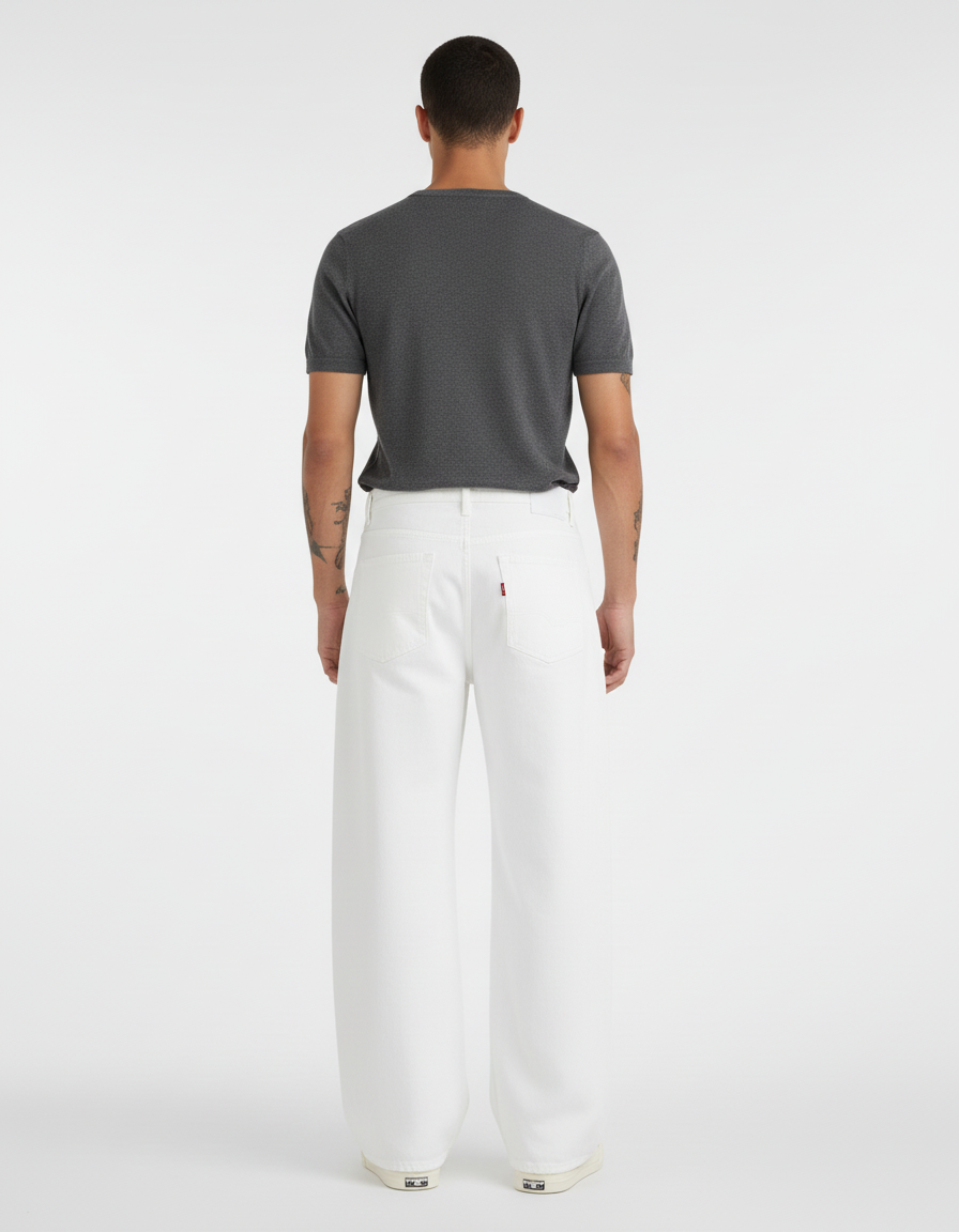 Pantalon Blanc Large Denim Unisexe Décontracté - Jean - vue 2