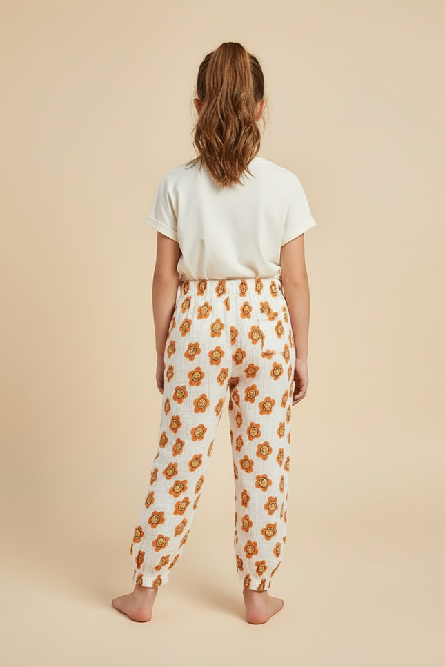 Pantalon Blanc Mousseline Imprimé Smiley Enfant Décontracté - Coton - vue 2