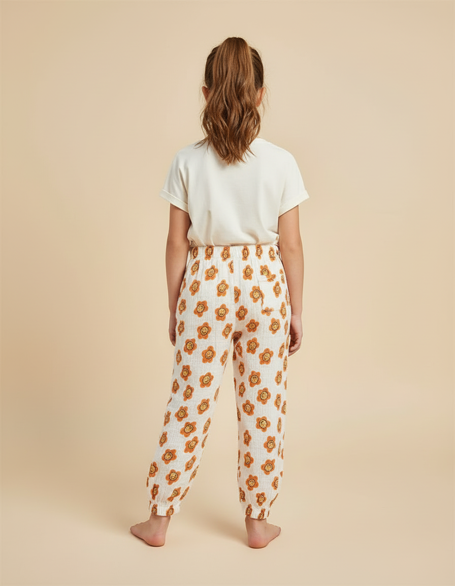 Pantalon Blanc Mousseline Imprimé Smiley Enfant Décontracté - Coton - vue 2