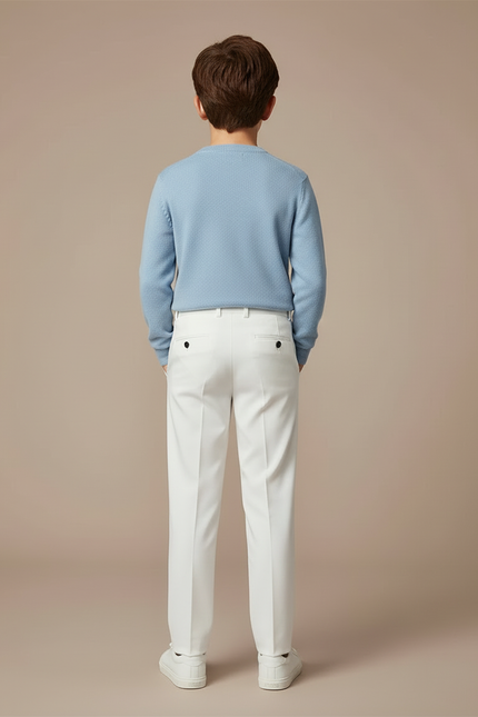 Pantalon Blanc Droit Plissé Garçon Élégant Formel - Gabardine - vue 2