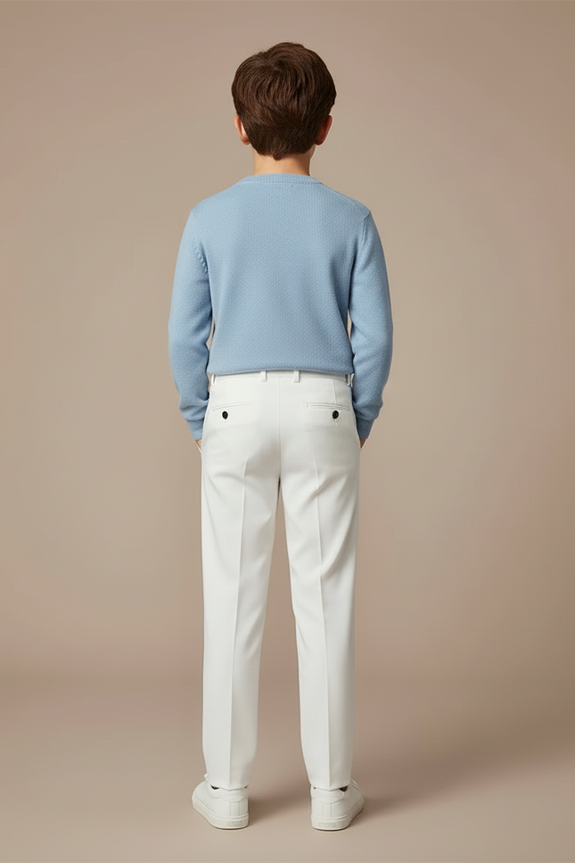 Pantalon Blanc Droit Plissé Garçon Élégant Formel - Gabardine - vue 2
