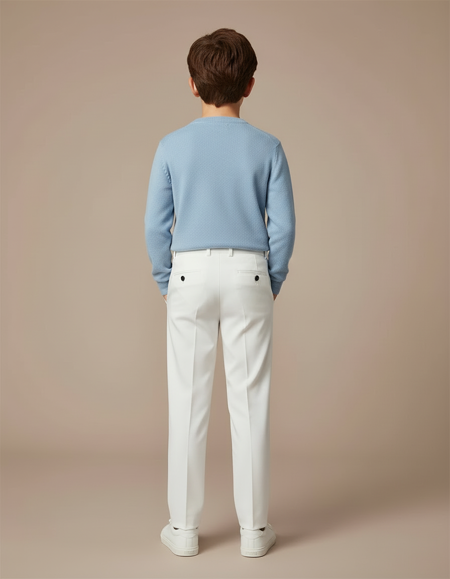 Pantalon Blanc Droit Plissé Garçon Élégant Formel - Gabardine - vue 2