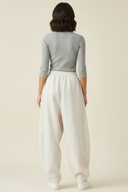 Pantalon Blanc Ample Lin Élastique Décontracté Léger - vue 2