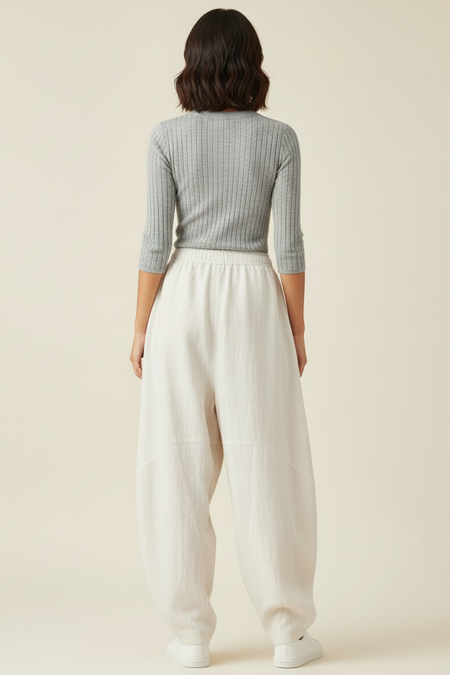 Pantalon Blanc Ample Lin Élastique Décontracté Léger - vue 2