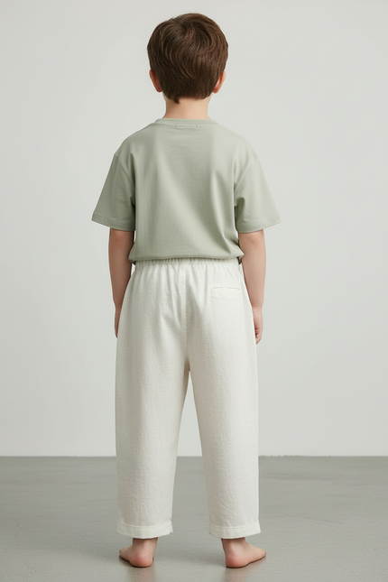 Pantalon Blanc Ample Texturé Décontracté Enfant - Lin - vue 2
