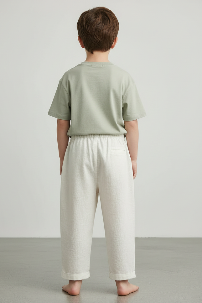 Pantalon Blanc Ample Texturé Décontracté Enfant - Lin - vue 2
