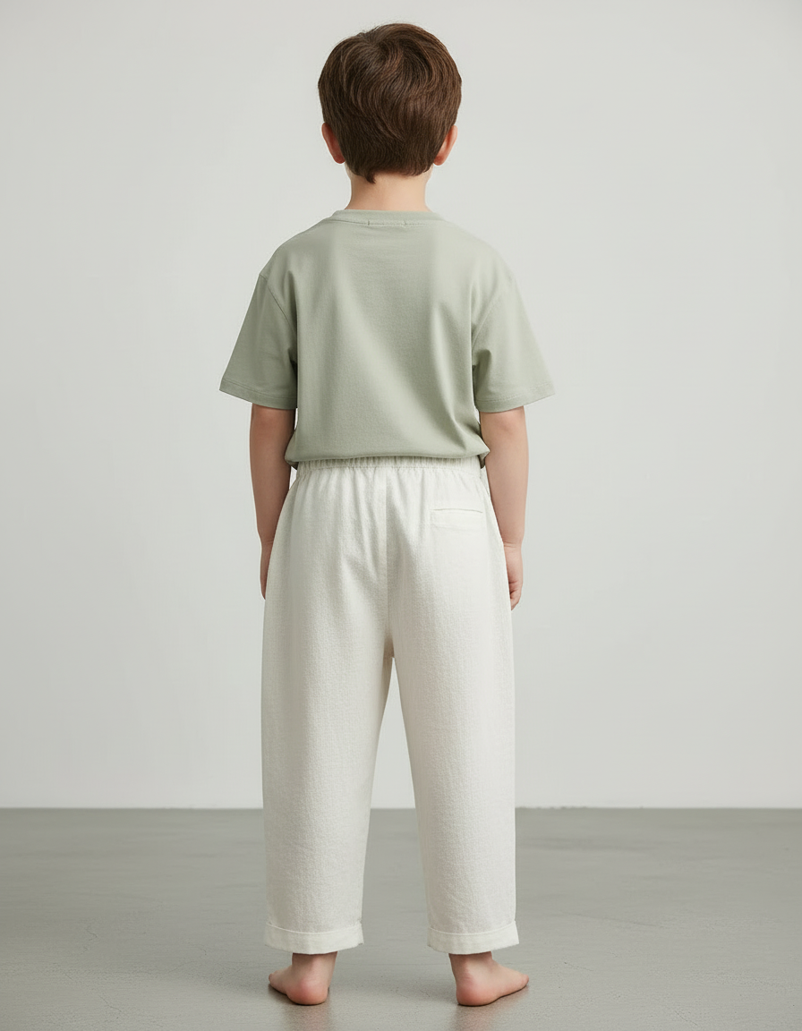 Pantalon Blanc Ample Texturé Décontracté Enfant - Lin - vue 2