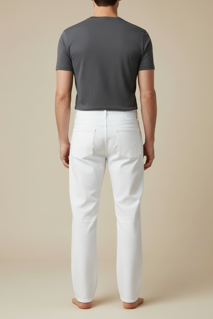 Pantalon Blanc Homme Droit Coton Stretch Décontracté - Jean - vue 2
