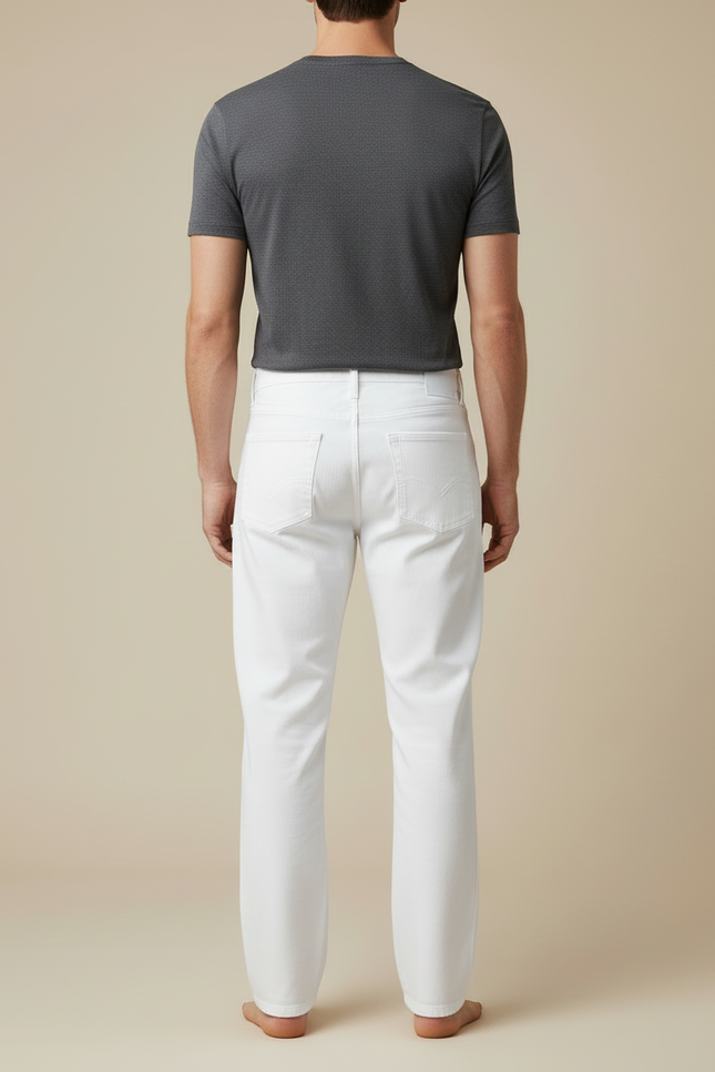 Pantalon Blanc Homme Droit Coton Stretch Décontracté - Jean - vue 2