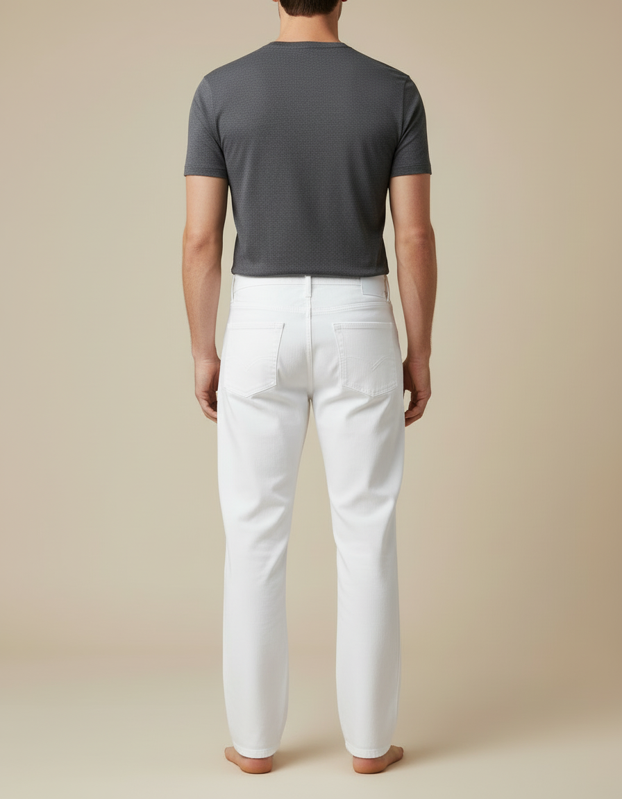 Pantalon Blanc Homme Droit Coton Stretch Décontracté - Jean - vue 2