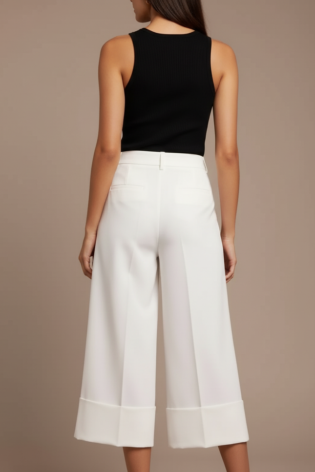 Pantalon Blanc Large Fluide Élégant Décontracté Femme - Polyester - vue 2