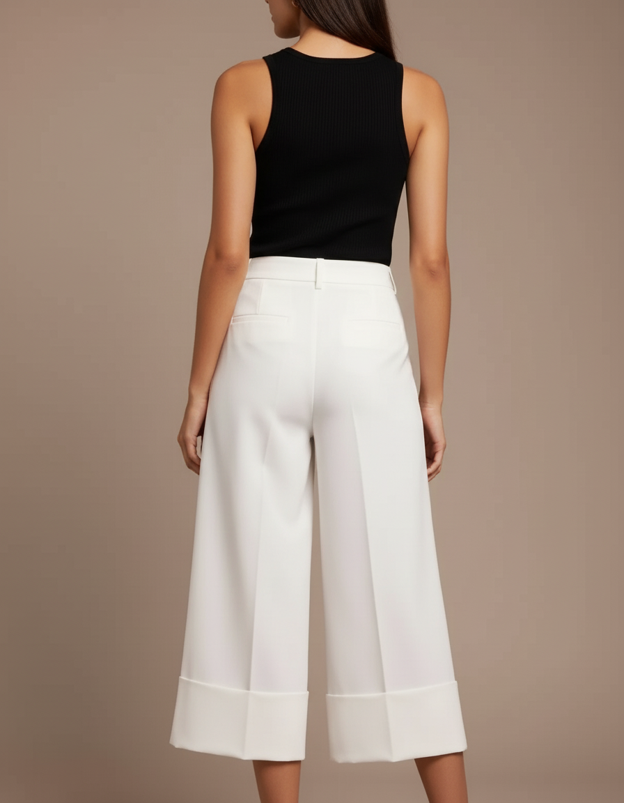 Pantalon Blanc Large Fluide Élégant Décontracté Femme - Polyester - vue 2
