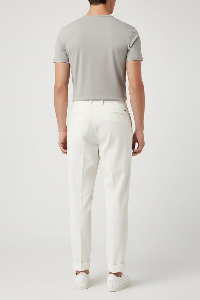 Pantalon Blanc Plissé Droit Élégant Homme - Gabardine - vue 2