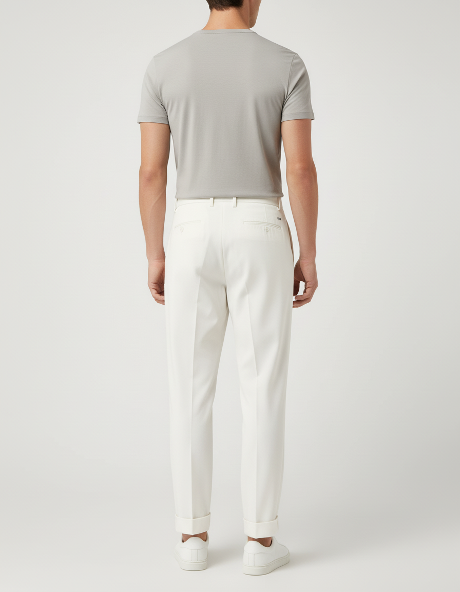 Pantalon Blanc Plissé Droit Élégant Homme - Gabardine - vue 2