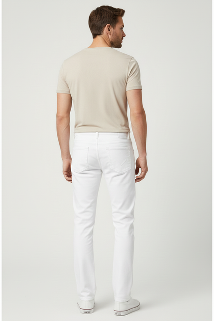 Pantalon Blanc Homme Coupe Droite Décontracté Slim - Jean - vue 2