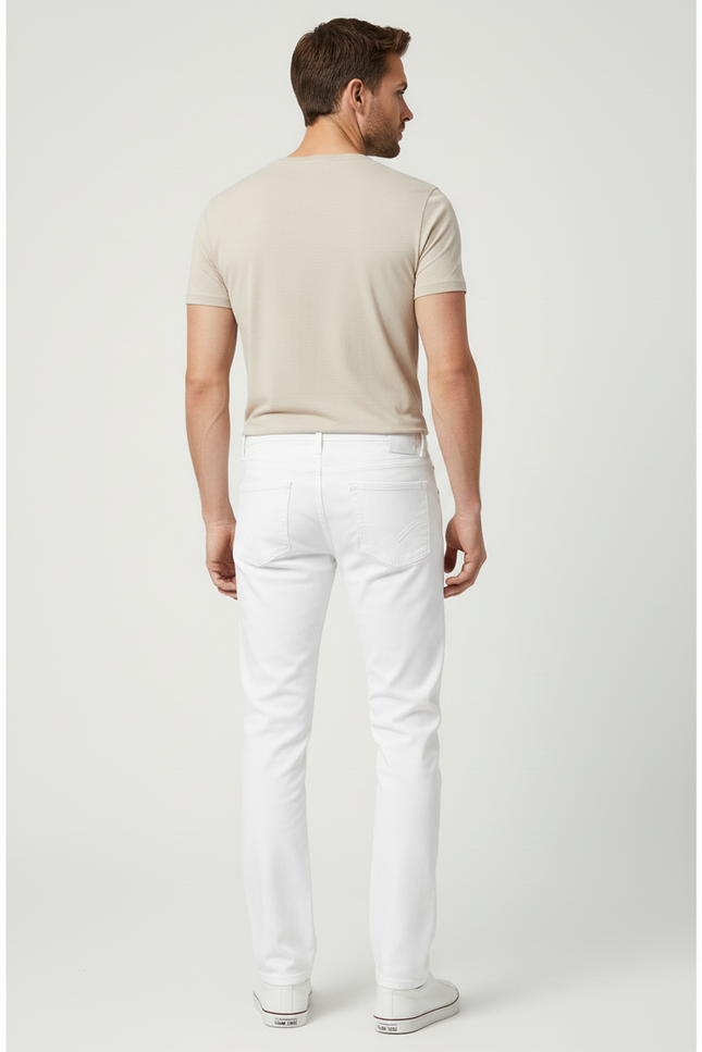 Pantalon Blanc Homme Coupe Droite Décontracté Slim - Jean - vue 2