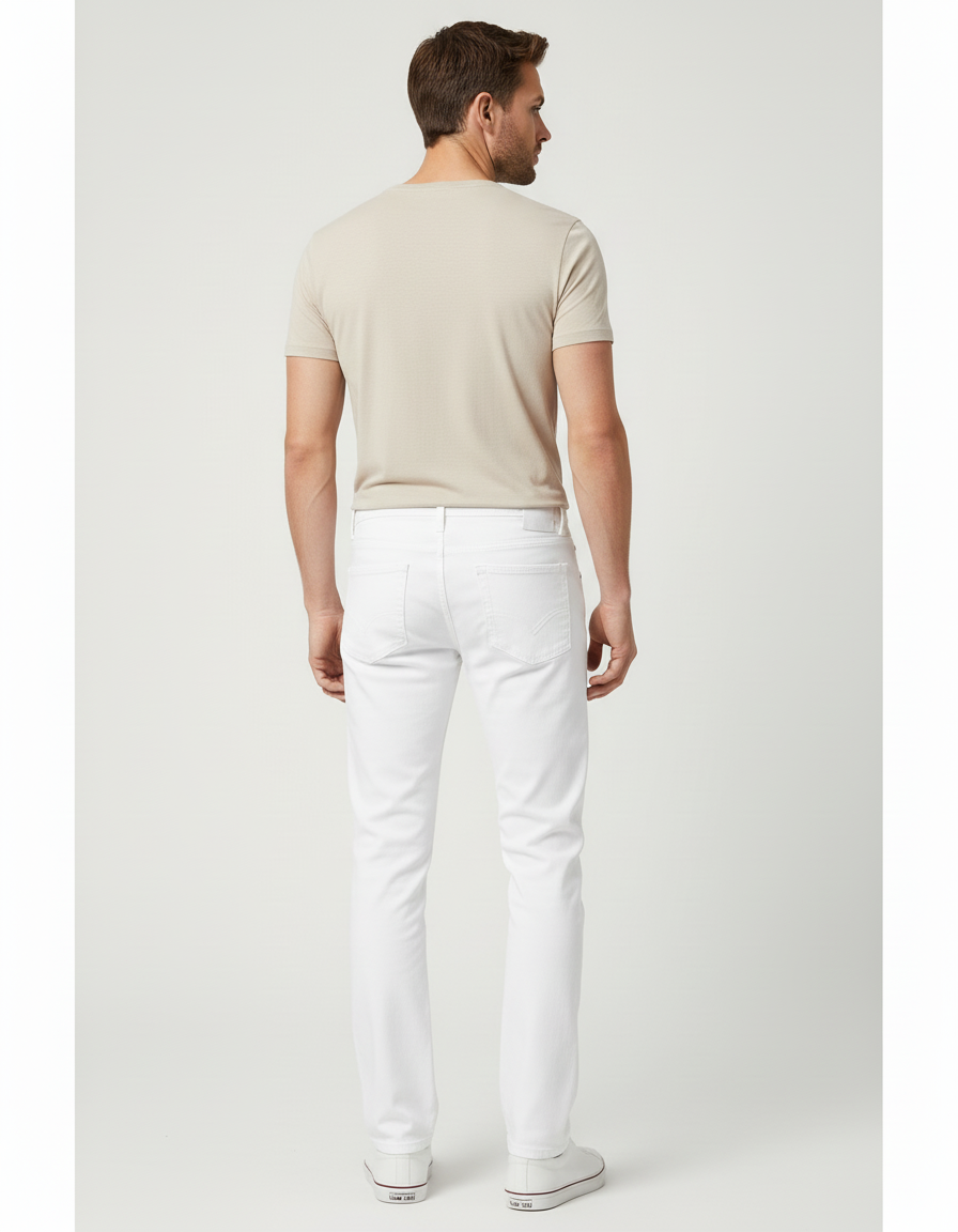 Pantalon Blanc Homme Coupe Droite Décontracté Slim - Jean - vue 2