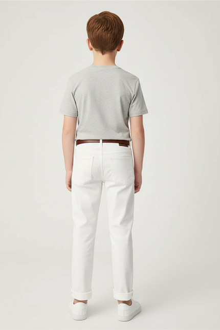 Pantalon Blanc Garçon Coton Slim Décontracté - vue 2