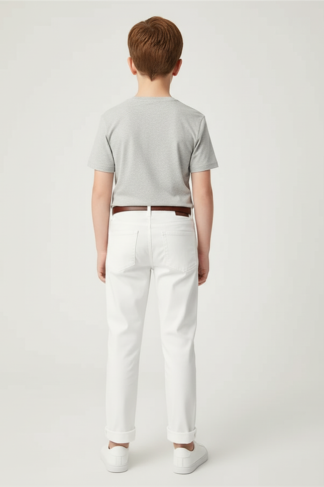 Pantalon Blanc Garçon Coton Slim Décontracté - vue 2