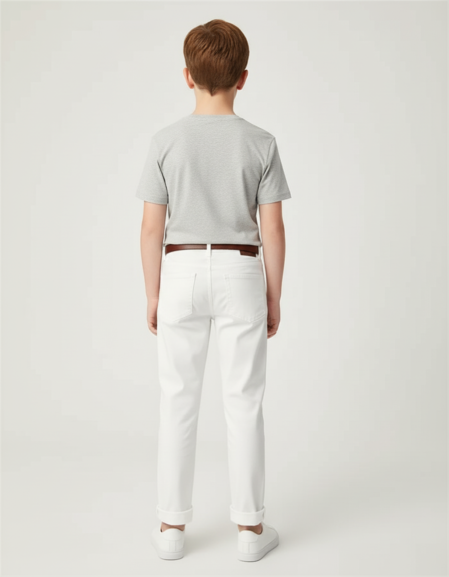 Pantalon Blanc Garçon Coton Slim Décontracté - vue 2