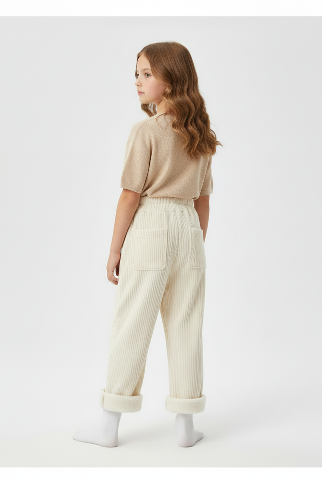 Pantalon Blanc Côtelé Ample Droit Décontracté Enfant - Cordé - vue 2