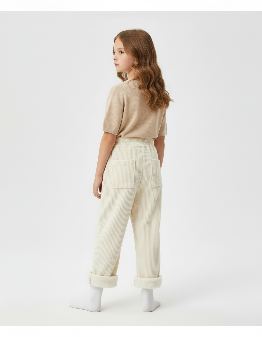 Pantalon Blanc Côtelé Ample Droit Décontracté Enfant - Cordé - vue 2