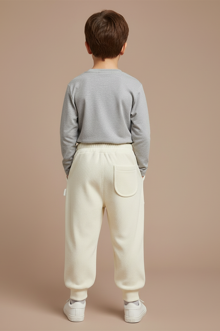 Pantalon Blanc Côtelé Ample Épais Hiver Enfant - Beige Cordé - vue 2