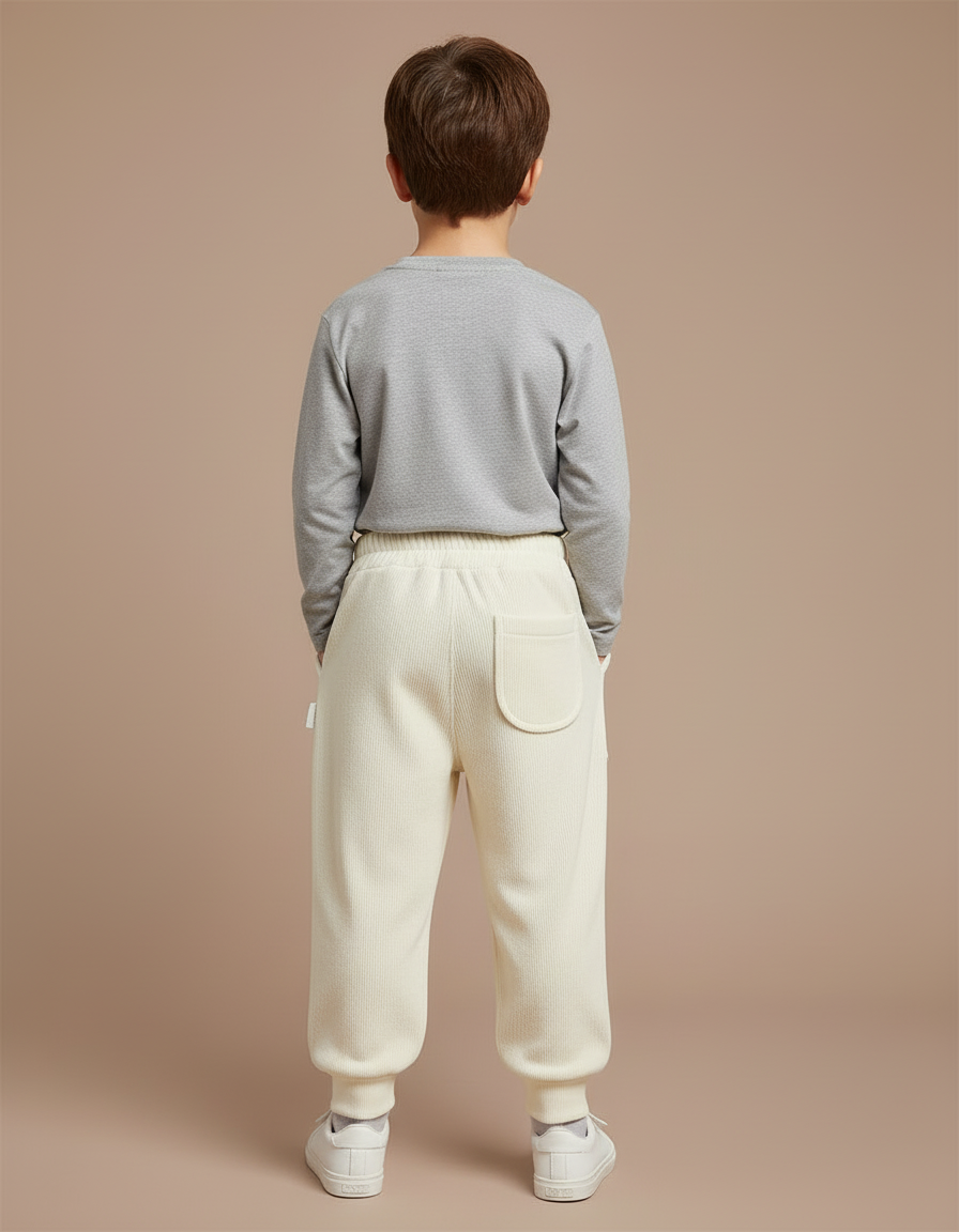 Pantalon Blanc Côtelé Ample Épais Hiver Enfant - Beige Cordé - vue 2