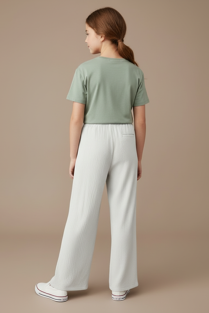 Pantalon Blanc Fluide Ample Confortable Décontracté Côtelé - Cordé - vue 2
