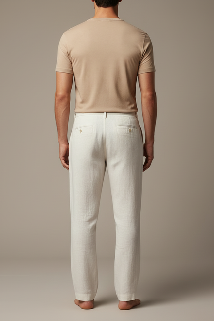 Pantalon Blanc Lin Ample Décontracté Homme - vue 2