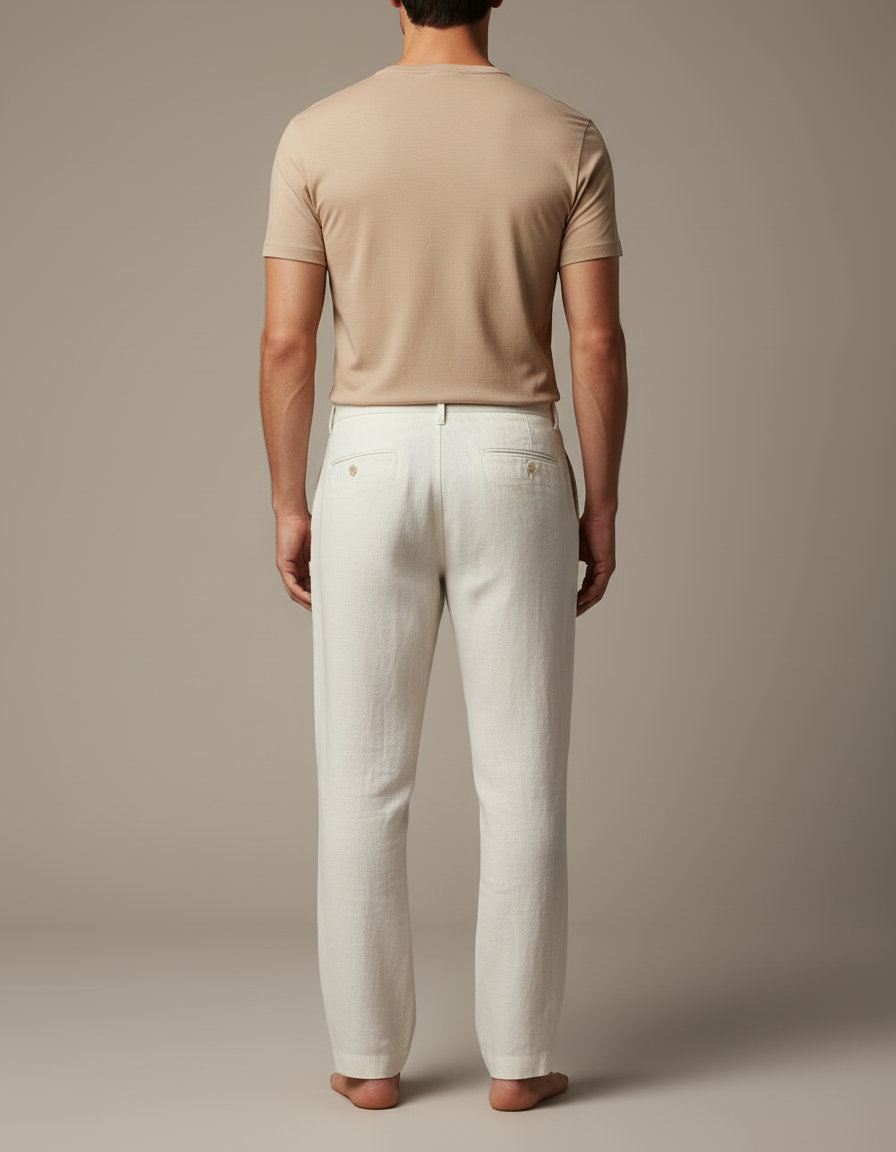 Pantalon Blanc Lin Ample Décontracté Homme - vue 2