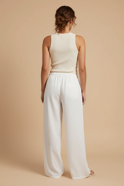 Pantalon Lin Blanc Taille Elastique - vue 2