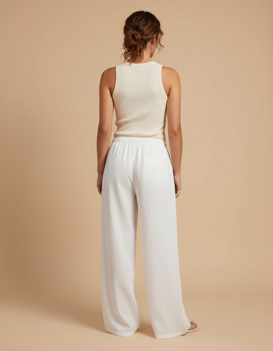 Pantalon Lin Blanc Taille Elastique - vue 2