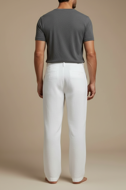 Pantalon Blanc Lin Décontracté Ample Homme - vue 2